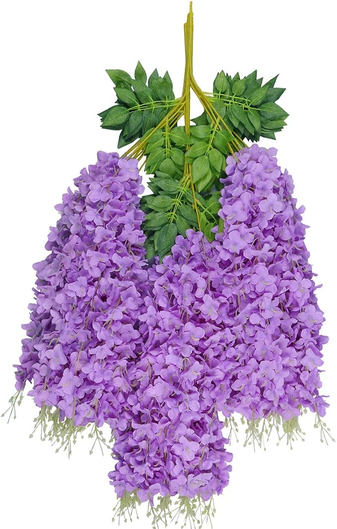 Pauwer Wisteria Hanging Flowers 12 Pack Fake Flower Garland Artificial Wisteria Vines Rattan Silk Flower String Wedding Party Wall Decorations,Purplete