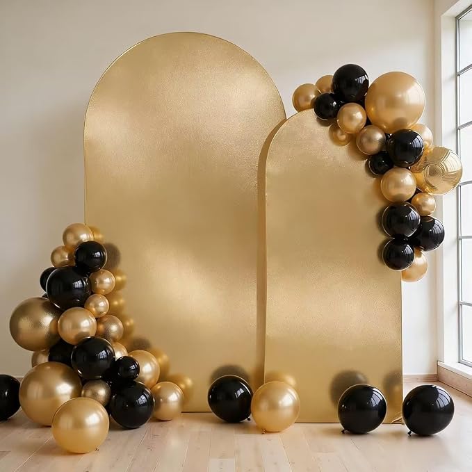 Gold Shimmer Arch Backdrop Cover Set of 2 (6 7.2FT) with Zipper,Thick Soft Stretchy Sequin Glitter Spandex Fitted Chiara Cover for Wedding Birthday Baby Shower Graduation Party Photo Backdrop