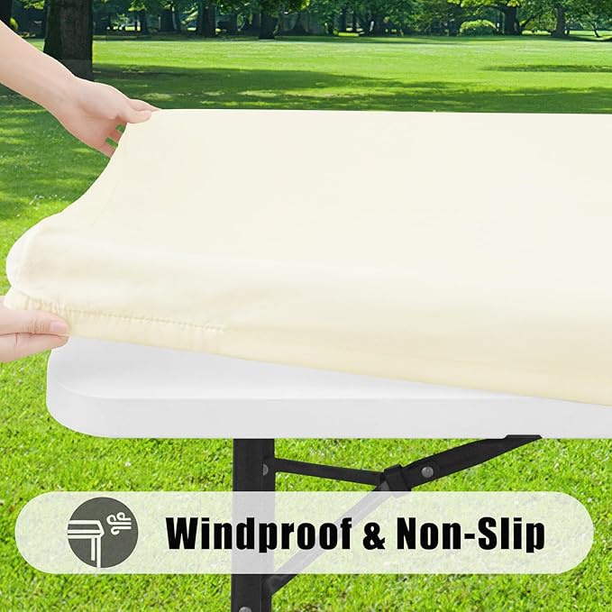 Smiry 4 Pack Rectangle Picnic Table Cloth, Waterproof Elastic Fitted Tablecloths, Washable Polyester Rectangular Patio Table Cover for Camping, Indoor and Outdoor (Beige, 30"x48")