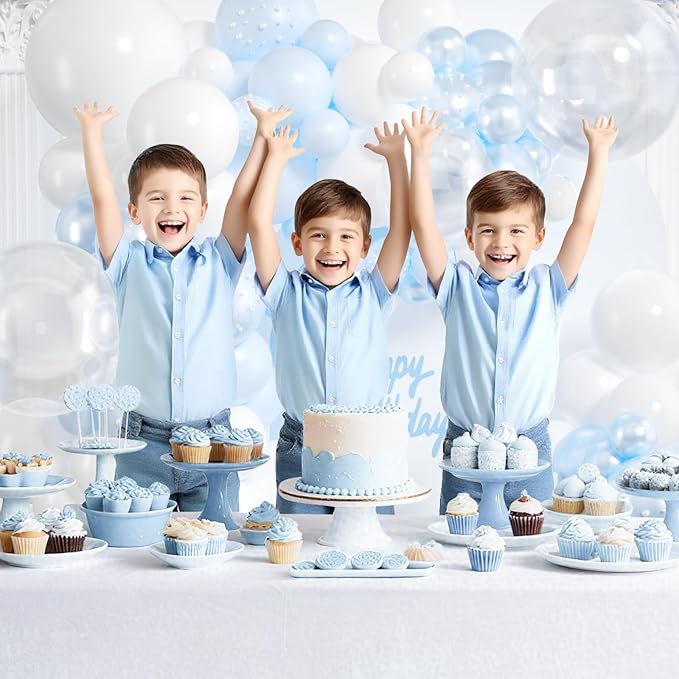 Blue Balloon Arch Kit 177Pcs Blue and White Balloon Arch Kit with Double Stuffed Pearl Balloons Clear Pearl Stickers for Wedding Birthday Bridal Shower Engagement Baby Shower Party Decorations