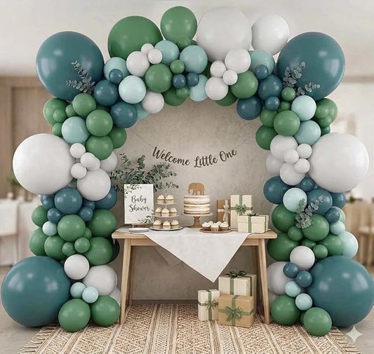 Dusty Blue Green Balloon Arch Kit Double Stuffed Sage Dusty Green White Matte Balloon Garland Slate Blue Teal Latex Balloons for Baby Shower Birthday Neutral Bridal Wedding Silly Goose Party Decor