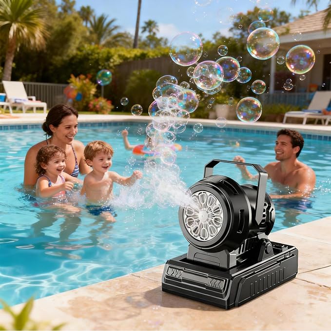 SHCKE Automatic Bubble Machine 10 Holes Bubble Blower,45° Adjustable,Dual Power USB-C or 4 AA Batteries,Top-Fill Portable Bubble Maker for Outdoor Birthday Party Pool Wedding Camping