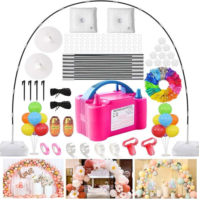 Balloon Arch Kit with Balloon Pump, 9FT Tall &10FT Width Adjustable Balloon Arch Stand Balloon Arch Frame with Base for Wedding Birthday Party Decoration