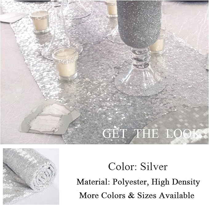 ShinyBeauty Sequin Table Runner 12x108-Inch-Silver-1Pack Table Runners 12inx108in Silver Pack of 1 Elegant Wedding Party Decor (1, Silver)