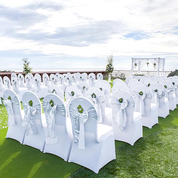 VEVOR 100 Pcs White Chair Covers Polyester Spandex Chair Cover Stretch Slipcovers for Wedding Party Dining Banquet Chair Decoration Covers