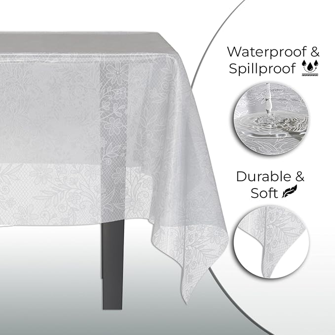 Exquisite Lace Table Cloth Rectangle Table Plastic 12-Pack Lace Tablecloth Rectangular 54" X 108" | Clear & White Floral Tablecloth Disposable | Wild Flower Party Decorations & Party Supplies