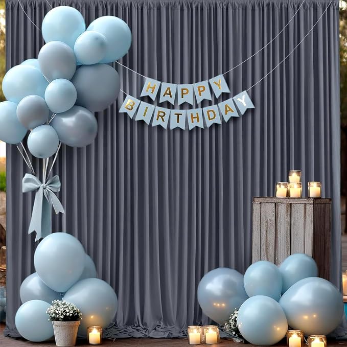 30ft×10ft Wrinkle Free Grey Backdrop Curtains for Parties, 6 Panels 5×10ft Soft Silky Polyester Charcoal Photo Backdrop Drapes for Birthday Baptims Baby Shower Wedding Photography Backgrounds