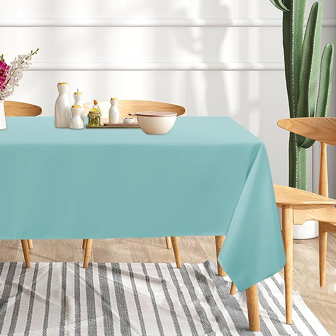 sancua 2 Pack Turquoise Tablecloth 60 x 102 Inch, Rectangle Table Cloth for 6 Feet Tables - Stain and Wrinkle Resistant Washable Polyester Table Cover for Dining Tables, Buffet Parties and Camping