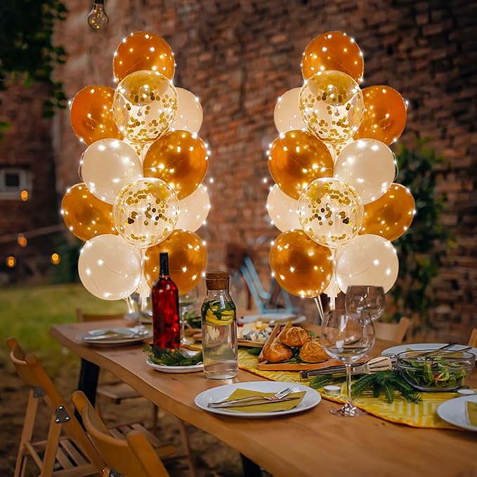 Cicicooie Centerpieces Balloon Holder Decoration with String Light 2 Set Champagne Gold Balloon Stand Kit for Floor for Propose Wedding Birthday Party
