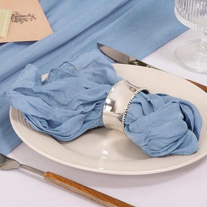 MLMC 24 Pack Dusty Blue Cheesecloth Napkins Boho Rustic Gauze Cloth Napkins Washable 21"x21" for Wedding Bridal Shower Birthday Anniversary Dinner Decor