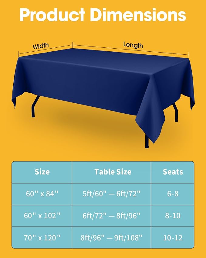 Niuara Navy Blue Rectangle Table Cloth - 6 Pack, 60" x 102" Washable Polyester Tablecloth for 5FT Tables, Wrinkle-Resistant Table Cover for Weddings & Parties