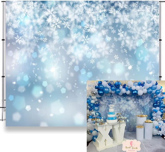 Winter Christmas Snow Backdrops for Photography 8x8ft Falling Snowflake Glitter Ice Snow Flakes Photoshoot Background Newborn Kids Baby Adults Wedding Portrait Photo Background Studio Props