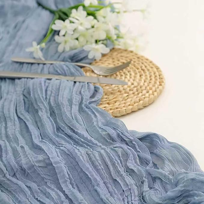 Cheesecloth Table Runner 10ft Rustic Gauze Cheese Cloth 35 x 120 Inches Long for Christmas Wedding Bridal Baby Shower Birthday Table Decorations (Dusty Blue, 10 Pack-10FT)