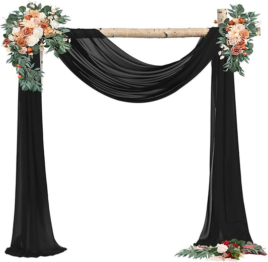 Wedding Arch Draping Fabric,2 Panels 28" x18ft Black Wedding Arch Drapes for Ceremony Sheer Chiffon Fabric Drapes Arbor Drapery Decorations for Reception Party