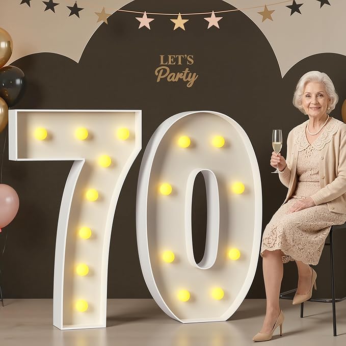 Mixifox 70 Light up Numbers 3 Feet Tall, 70 Marquee Numbers for Party, 70th Birthday Decorations for Women Men, Big 70 Sign with Light for Anniversary, Birthday Backdrop Decor