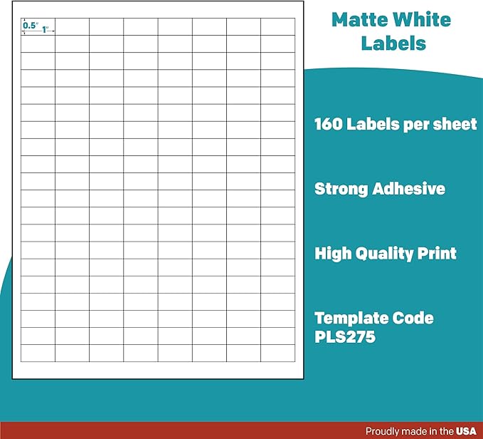 Premium Label Supply White Sticker Barcode Labels – 1" x 0.5" – Laser/Inkjet Compatible – (160 per Sheet), 2000 Sheets – 320,000 Total Adhesive Labels
