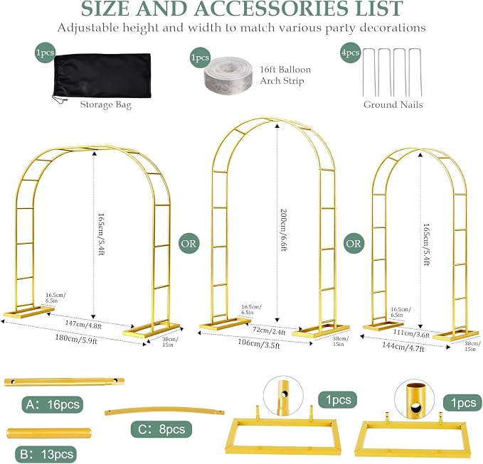 WellSign Wedding Arch 6.6FTx3.5FT, Garden trellis for climbing plants outdoor, Gold Metal Pergola Arbors for Flower Arch Archway, Assemble Freely 3 Sizes for Party Decoration,Garden Wide Arbor Trellis