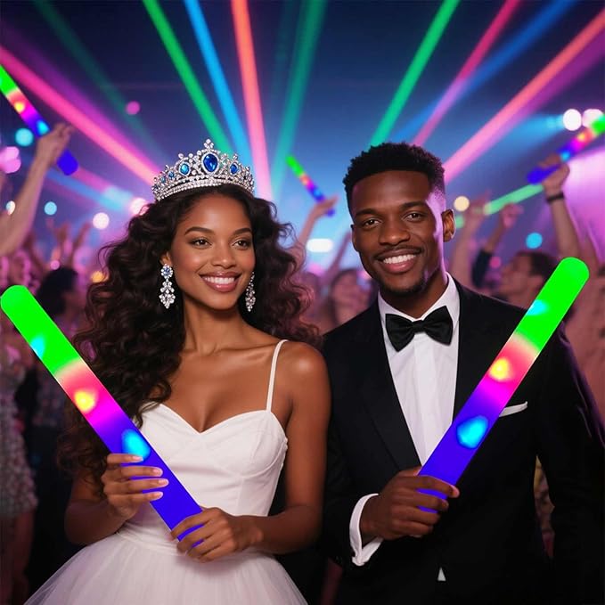 130-Pack Premium LED Foam Glow Sticks Bulk – Wedding Glow Sticks for Reception, Foam Lights Up Sticks, Party Supplies for Adults, Glow Party Favors, Lighted Foam Rods, DJ Club Event Glow Stick.