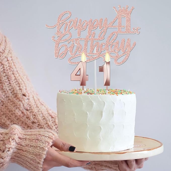 41st Birthday Decorations for Women, Include 41st Birthday Sash and Tiara, Cake Topper and Candles, Number Balloons, 41 Year Old Gifts for Women
