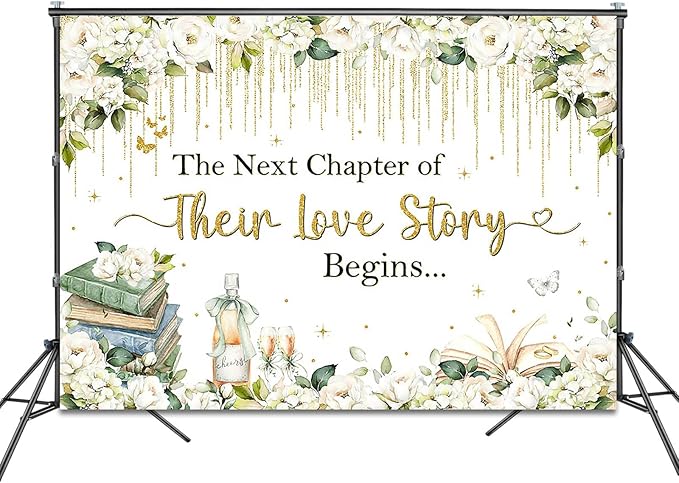 Wedding Backdrop 8x6ft White Floral The Next Chapter of Their Love Story Begins Party Decorations Background Cheers to Wedding Bridal Shower Engagement Banner Photo Booth Props