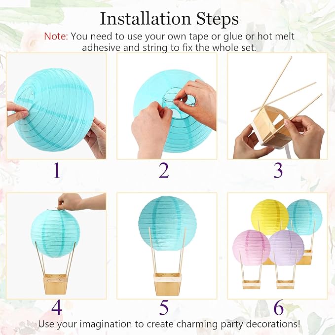 Namalu 24 Set Hot Air Balloon Table Centerpieces Baby Shower Party Decoration Paper Lanterns with Wooden Basket Sticks for Summer Birthday School DIY Craft(Macaron)