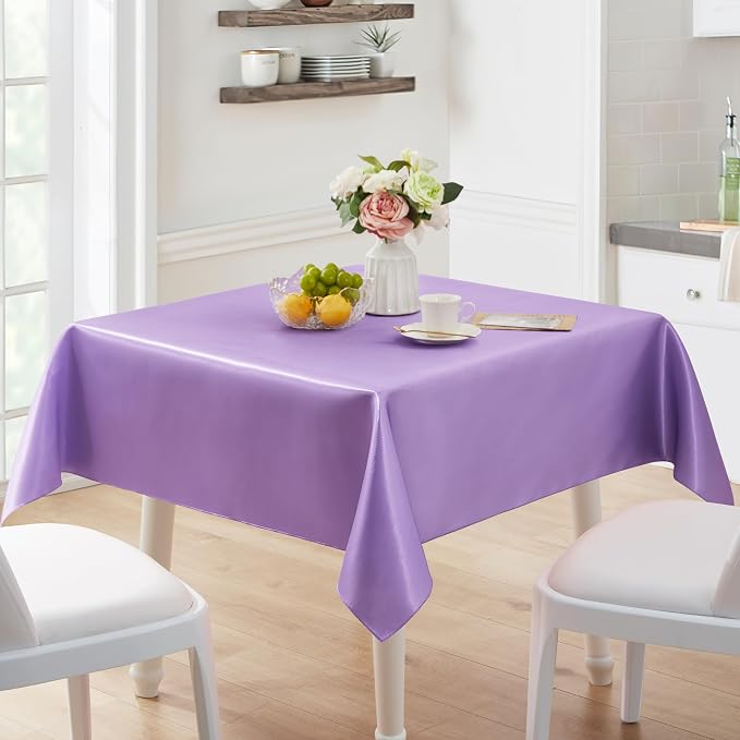 6 Pack Square Satin Table Cover Silkly Soft Table Cloth, Satin Dining Table Cloths for Wedding Banquet Table Decoration, Dining Room, Indoor and Outdoor Use, 52 x 52 Inches, Light Purple