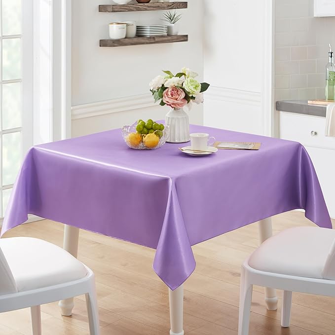 1 Pack Square Satin Table Cover Silkly Soft Table Cloth, Satin Dining Table Cloths for Wedding Banquet Table Decoration, Dining Room, Indoor and Outdoor Use, 52 x 52 Inches, Light Purple