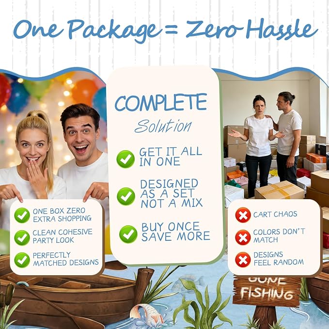 Fishing Baby Shower Decorations for Boy, All-in-one Fishing Party Decorations Includes Banner, Backdrop, Gone Fishing Balloon Arch, Cake Toppers, Tablecloth, Fisherman Welcome Baby Party Decor