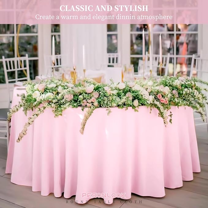 Pesonlook 12 Pack Round Tablecloth Pink Polyester 120 Inch Washable Fabric Round Table Cover for Wedding/Party/Banquet/Dining/Buffet Table