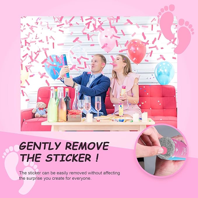 POPUPARTY 6 Pack Gender Reveal Confetti Cannon | No Powder Confetti Poppers | Ideal for Baby Girl Gender Reveal Decoration (6 Pink)
