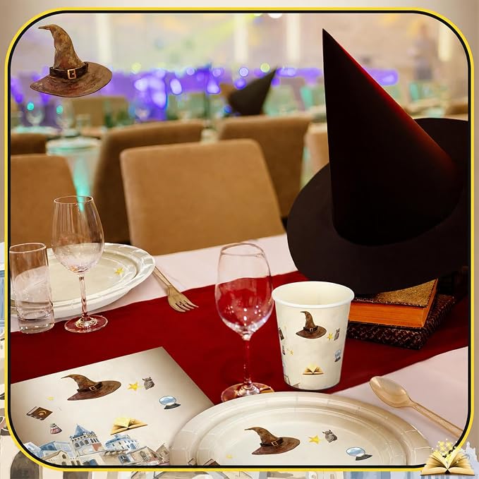 350 Pcs Magical Wizard Party Decorations Supplies A Magical Bundle Is On The Way Tableware Set Disposable Plates Cups Napkins Cutlery for Birthday Shower Wizard Party, Serve 50