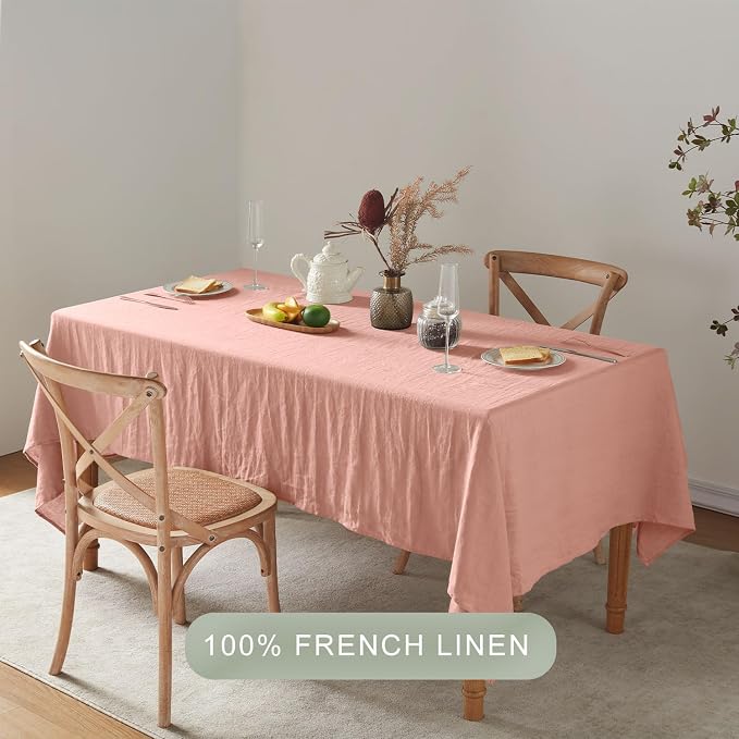 TOSMO 100% French Linen Rectangle Tablecloth, 144LX60W Prewashed Natural Linen Table Cloth for Farmhouse Dining, Buffet Parties, Picnic, Events, Weddings & Restaurants