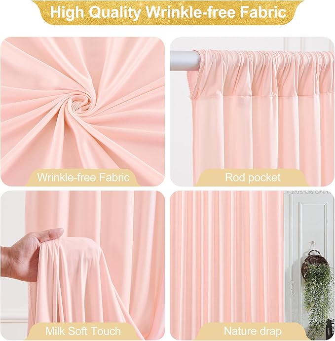 16x10FT Pale Pink Backdrop Curtains for Wedding Parties, Wrinkle Free Polyester Photography Backdrop Drapes for Wedding Baby Shower Birthday Parties Stage Background Stand Decorations 4x10ft,4 Panels