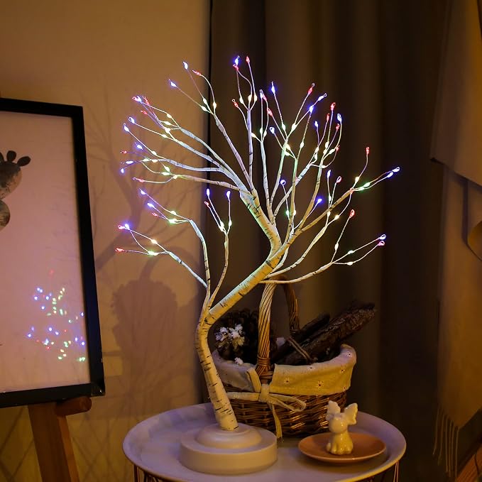 Tabletop Bonsai Tree Light,108L LED Tree Lamp,Halloween Tree with 8 Mode& Timer,Artificial Tree with Lights USB & Battery Operated,Lighted Birch Tree Indoor for Home Decoration - Multicolor Glow Glow
