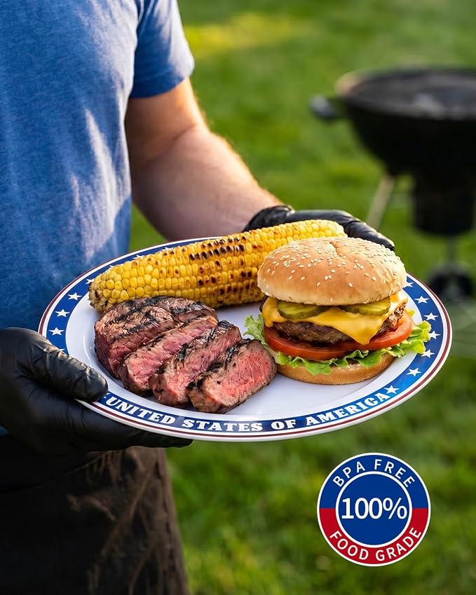 Goodluck 350 Piece 4th of July Blue Star Plastic Dinnerware Set for 50 Guests, Disposable Plates for Independence Day Supplies, Include: 100 Plates, 50 Pre Rolled Napkins with Silverware, 50 Cups