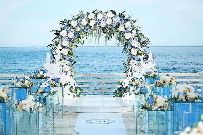 DearHouse 2Pcs Artificial Peony Flower Garland - Silk Peony Garland with Purple White Flowers for Wedding Party Table Decoration,6ft/Strand(White& Blue&Dark Blue)