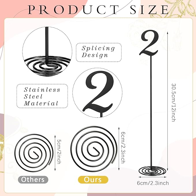 Therwen 20 Pcs Metal Table Numbers 1-20 Table Numbers for Wedding Reception 12 Inch Stainless Steel Party Desk Figure with Sturdy Holder Base for Banquet Wedding Party Event Catering(Black)