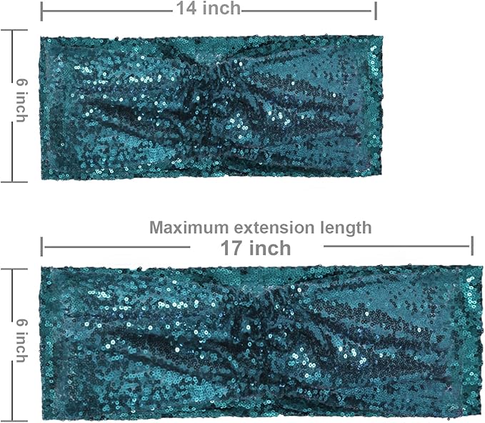 Eternal Beauty 50 Pack Sequin Chair Sashes Glitter Band Teal Chair Sashes for Wedding Cover Decoration