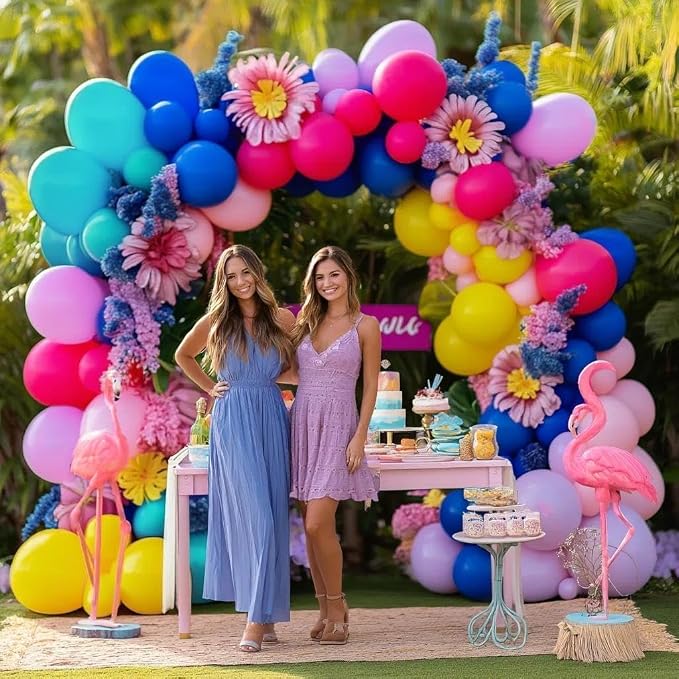 Hot Pink Blue Yellow Balloon Garland, Double Stuffed Royal Blue Teal Lavender Balloons Pastel Balloon Arch Kit for Tropical Hawaii Graduation Birthday Baby Shower Party Decorations