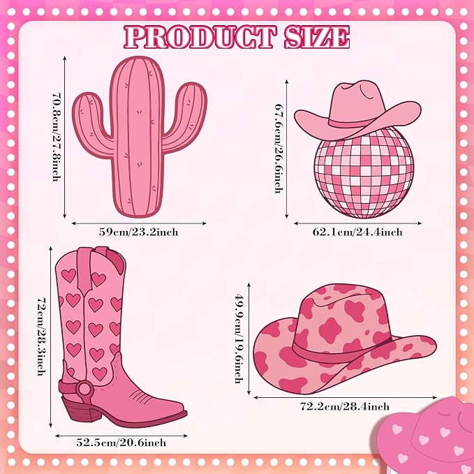 Honoson 4 Pcs Large 28" x 28" My First Rodeo Decorations Girl Cardboard Cutouts, Western Cowgirl 1st Birthday Party Supplies Yard Sign Backdrop for Last Rodeo Bachelorette Baby Shower Photo Booth Prop