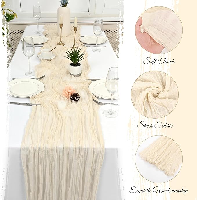 25 Pack Ivory Cheesecloth Table Runner 17 x 108 Inch Fall Thanksgiving Boho Rustic Farmhouse Gauze Cheese Cloth Runner for Wedding Party Baby Shower Home Decor Holiday Decorations