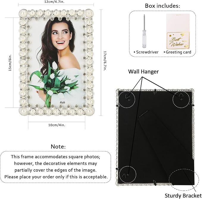 4x6 Picture Frame White Pearl Vintage Wedding Photo Frame with Glass Front | Elegant Art Decor Tabletop or Wall Display for Engagements, Anniversary, Graduation, Birthday Gifts for Women