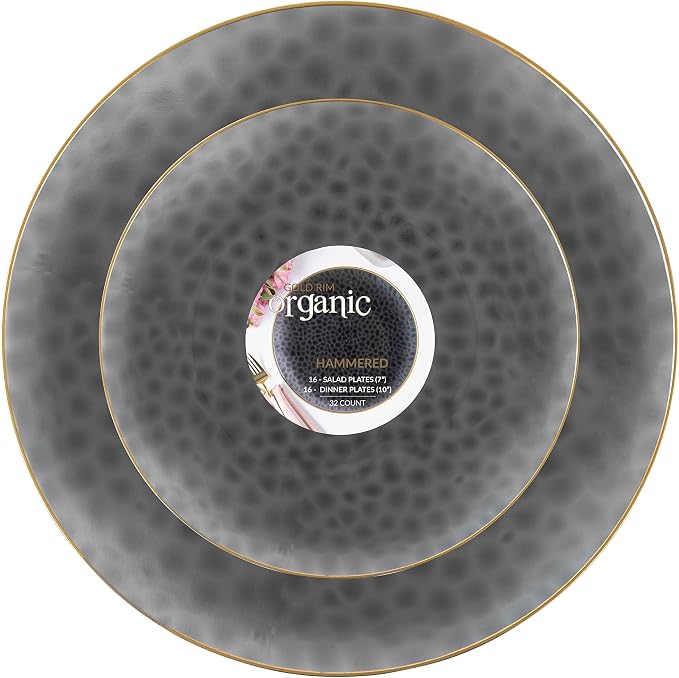 PLASTICPRO 128 Piece Combo Plates Set includes 64-7'' inch Plates & 64-10'' inch Plates Black transparent Hammered Plastic PartyPlates Premium heavyweight Elegant, Disposable, Tableware, Dishes,
