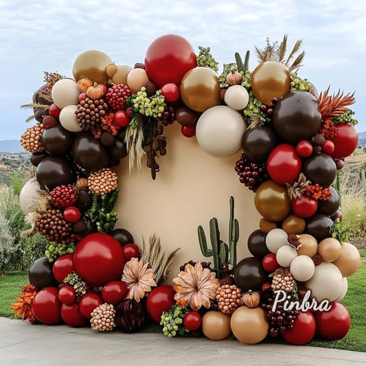Red Balloon Garland Double Stuffed Dark Red Brown Burgundy Balloons Tan Nude White Sand Latex Balloon Arch Kit for Western Cowboy Farm Birthday Bridal Wedding Mother's Day Party Decorations