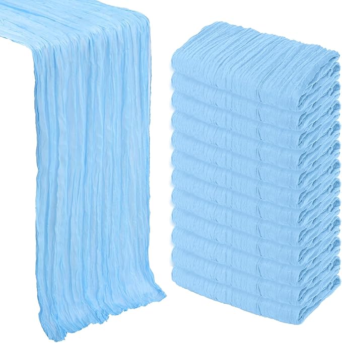 12 Pack Baby Blue Cheesecloth Table Runner 10Ft Spring Gauze Cheese Cloth Table Runner 35x120 Inch Boho Sheer Rustic Fabric for Party Decor Baby Shower Wedding Decorations