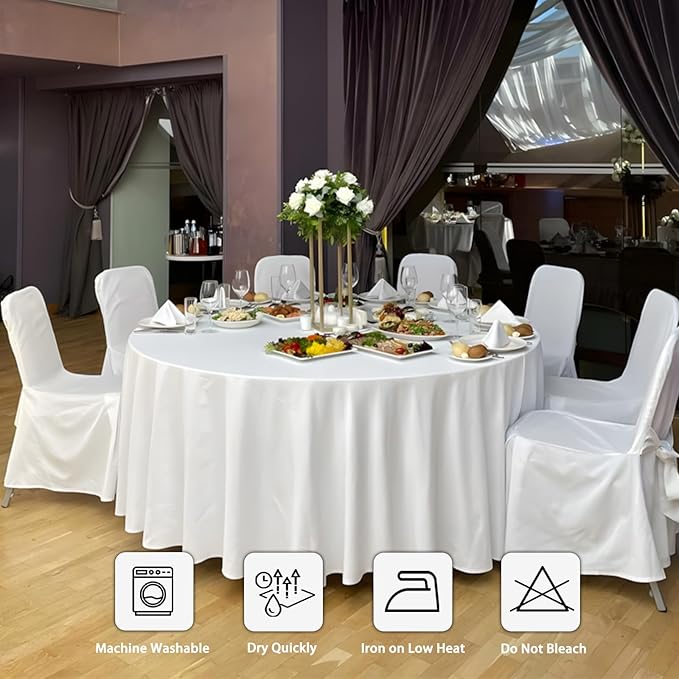 12 Pack White Round Tablecloth 108 Inch White Table Cloth Stain and Wrinkle Resistant Reusable and Washable Polyester Fabric for Buffet Wedding Party and Banquet