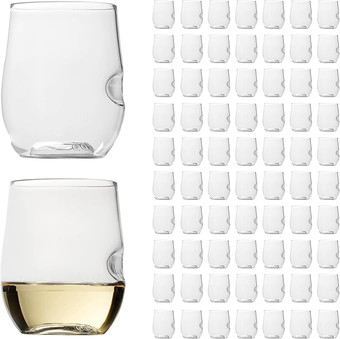 Unbreakable Stemless Wine Glass – Set of 72, 12oz, Dishwasher Safe, BPA-free Tritan, Clear Stemless White Wine Glasses, Shatterproof for Indoor, Outdoor, Everyday Use. Reusable, Made in the USA