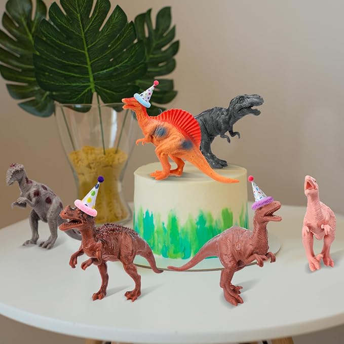 Colingmill 18 Pcs Dinosaur Birthday Party Decorations Animal Cake Toppers Mini Birthday Hat Figure Model for Animals Themed Party