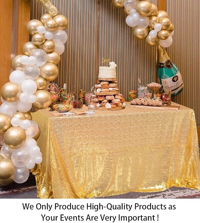 ShiDianYi Gold Sequin Tablecloth 90x156-Inch Rectangle Table Cloth for 8FT Tables Rectangular Golden Tablecloths for Parties Sequins Fabric Overlay Wedding Holiday Decor