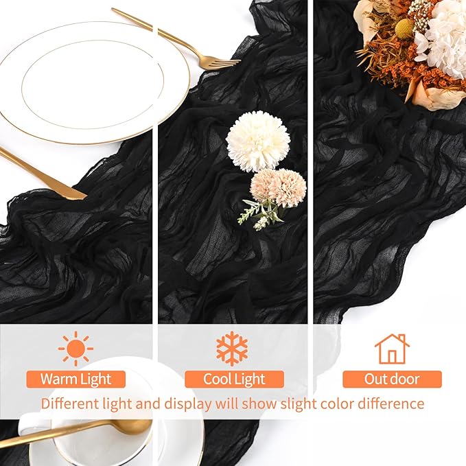 8 Pack Black Cheesecloth Table Runner 120 Inch 10FT Spring Boho Rustic Sheer Gauze Cheese Cloth Table Runner for Wedding Baby Shower Birthday Party Table Decor